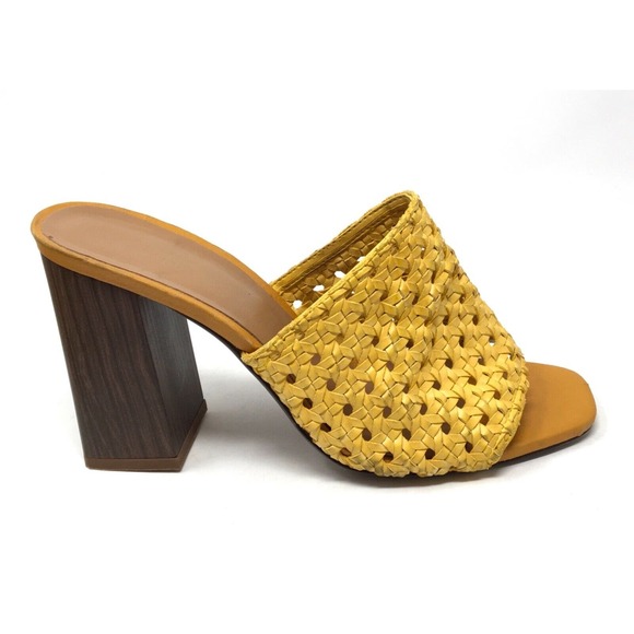 Zara Women's Sz 40 Yellow Braided Woven Faux Leather Slip-On Mule Wedge Sandals - Picture 5 of 7